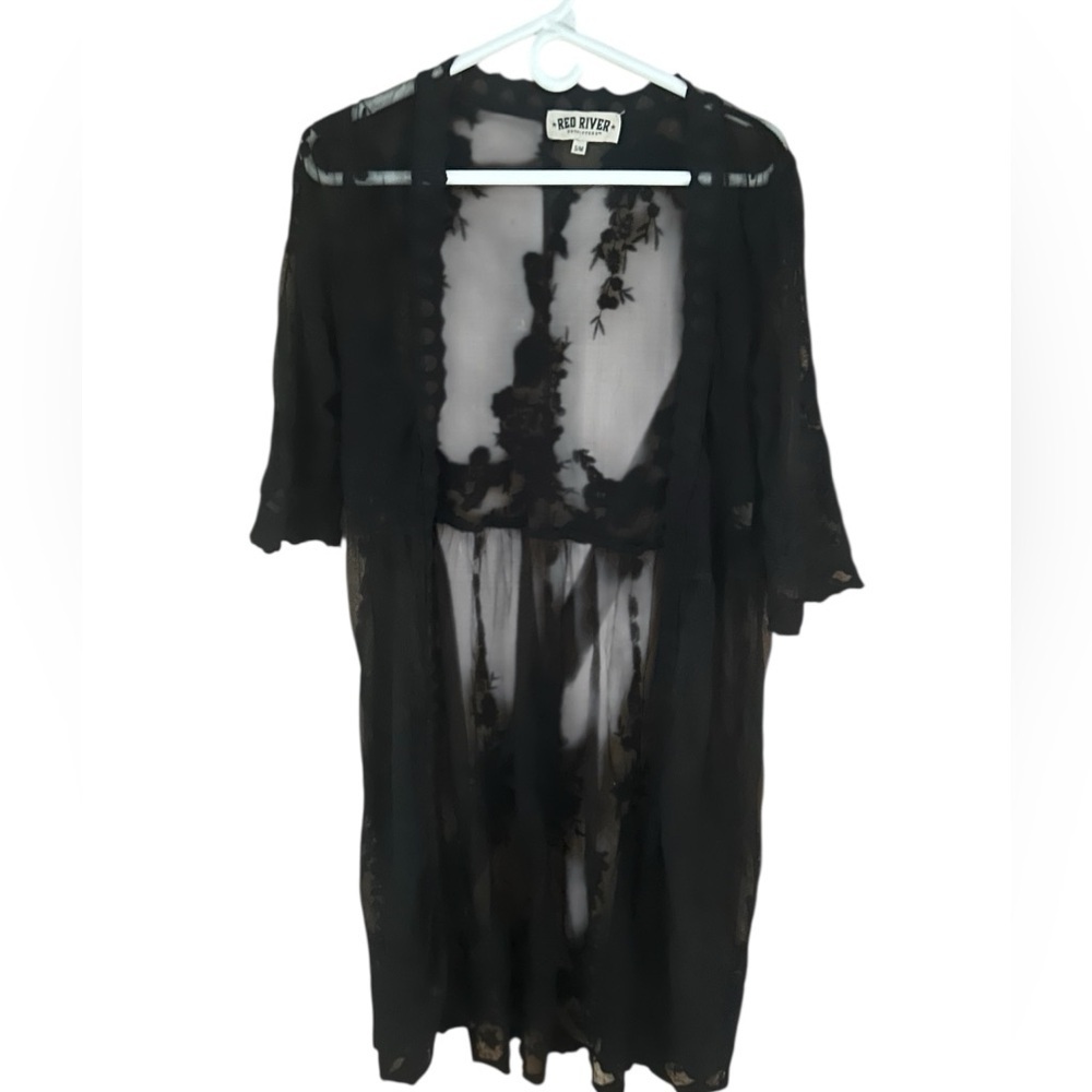 Red River Black Lace Embroidered Kimono Size S/M